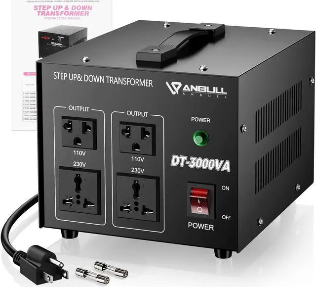 Main image of Anbull 3000 Watt Voltage Converter Transformer - Heavy Duty Step Up/Down AC 110V/120V/220V/240V Power Converter - Circuit Breaker Protection - CE Certified