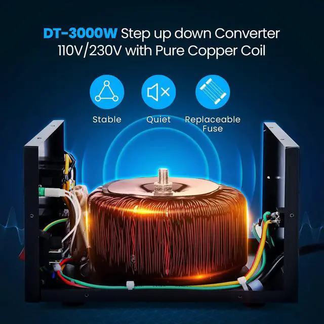 Alt view image 2 of 5 - Anbull 3000 Watt Voltage Converter Transformer - Heavy Duty Step Up/Down AC 110V/120V/220V/240V Power Converter - Circuit Breaker Protection - CE Certified