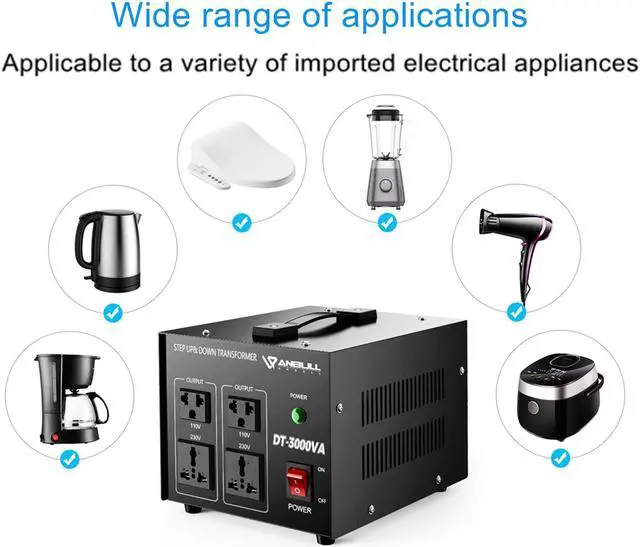 Alt view image 3 of 5 - Anbull 3000 Watt Voltage Converter Transformer - Heavy Duty Step Up/Down AC 110V/120V/220V/240V Power Converter - Circuit Breaker Protection - CE Certified