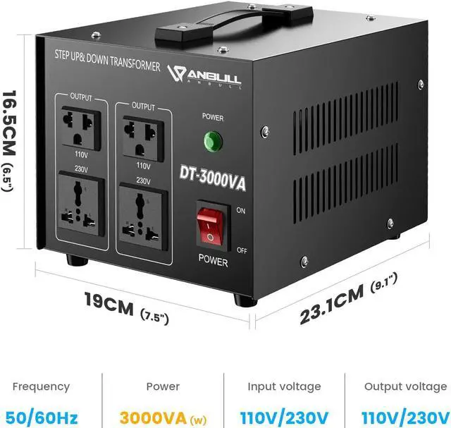 Alt view image 5 of 5 - Anbull 3000 Watt Voltage Converter Transformer - Heavy Duty Step Up/Down AC 110V/120V/220V/240V Power Converter - Circuit Breaker Protection - CE Certified