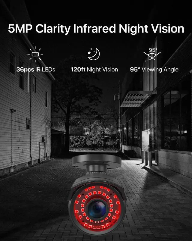 Alt view image 3 of 5 - ZOSI 2 Pack 5MP 3K Add-on Security POE Camera with Cable, 2880 x 1620 Indoor Outdoor Bullet IP Camera, 120ft Night Vision, 3.6mm Lens, 95degView Angle, IP66 Weatherproof (Only Work with Our PoE NVR)