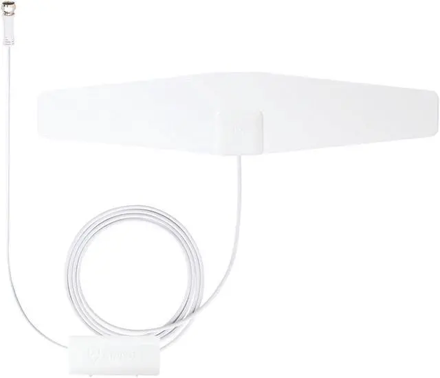 Main image of ANTOP AT-120B Paper Thin Antenna Smartpass Amplified TV Antenna with Built-in 4G LTE Filter and Table Stand, 45 Miles Range Multidirectional Reception, Black/White, 10" Cable