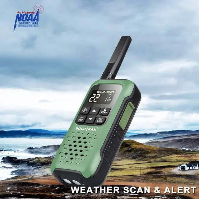 Alt view image 4 of 5 - Rechargeable Walkie Talkies Two Way Radio IP67 Waterproof Long Range 5 Miles Two Way Radios Floating Flashlight & SOS Emergency Lamp, NOAA Weather Alert Walkie-Talkie GREEN