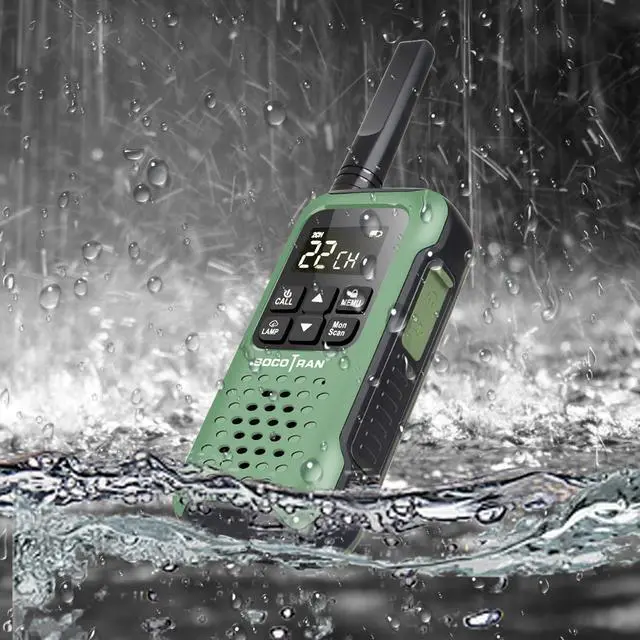 Alt view image 2 of 5 - Rechargeable Walkie Talkies Two Way Radio IP67 Waterproof Long Range 5 Miles Two Way Radios Floating Flashlight & SOS Emergency Lamp, NOAA Weather Alert Walkie-Talkie GREEN