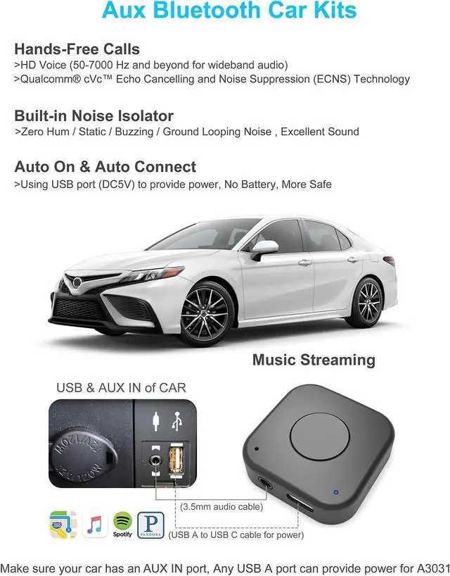 Alt view image 4 of 5 - Aston Innovations A3031 HiFi Bluetooth 5.1 Receiver for Car/Home Stereo Music Streaming with AAC aptX HD, Handsfree Calls (Car Kit), Bluetooth Car Adaptor, Built-in Noise Isolator, RCA/3.5mm Outputs
