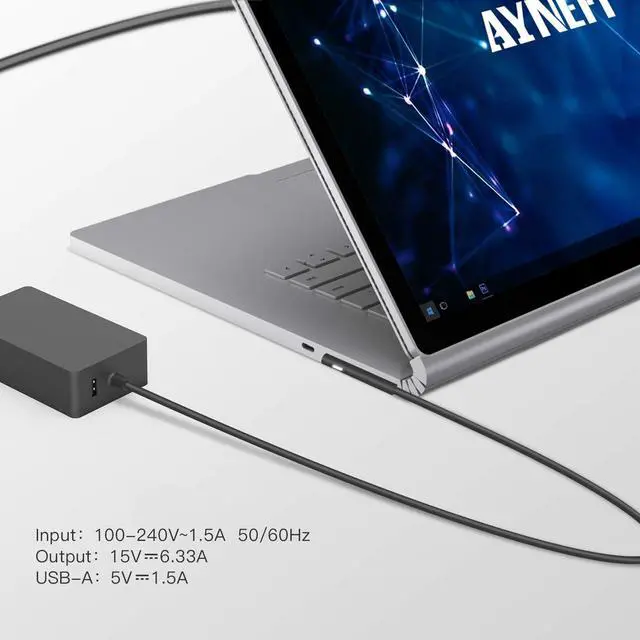 Alt view image 3 of 5 - Surface Book 2 Charger, AYNEFF 102W 15V 6.33A Surface Laptop Power Supply Compatible with Microsoft Surface Book 2/3 Surface Laptop 2/3/4/5 Surface Pro 9/8/7/6/5 DC Cable 5.9ft with USB 5V 1.5A