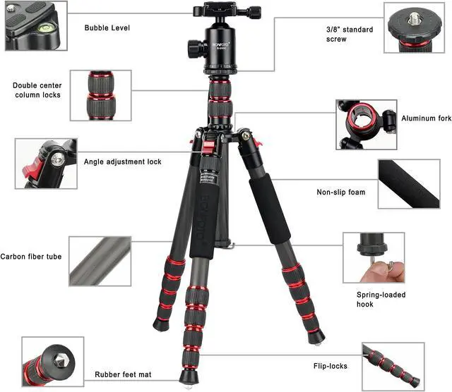 Alt view image 2 of 5 - BONFOTO B690C Lightweight Carbon Fiber Portable Tripod Compact Travel Camera Tripod Monopod with 360 Degree Ball Head,1/4" Quick Release Plate and Carry Bag for DSLR Cameras