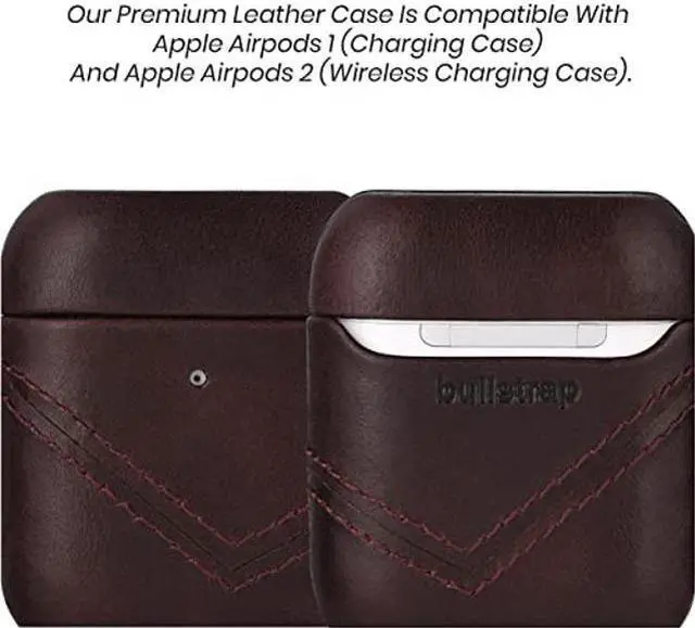 Alt view image 2 of 5 - Bullstrap Premium Leather Case Compatible with Apple AirPods 1 & 2, Wireless Charging, Two-Piece Design (Bourbon Brown)