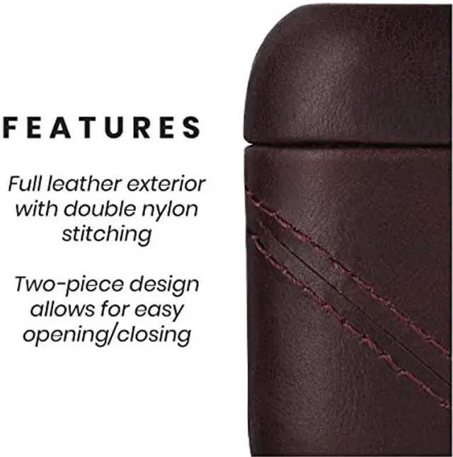 Alt view image 3 of 5 - Bullstrap Premium Leather Case Compatible with Apple AirPods 1 & 2, Wireless Charging, Two-Piece Design (Bourbon Brown)