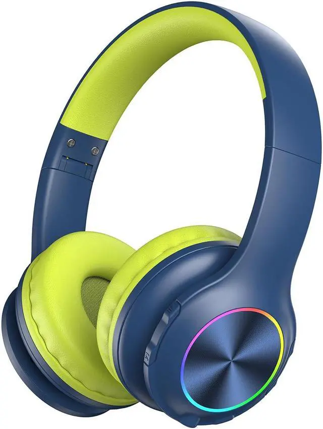 Main image of 2023 Bluetcooth Kids Headphones Fit for Aged 3-21, Colorful LED Lights Comfort Wireless Headphones with Microphone 94dB Volume Limited for School/iPad/PC/TV/Cellphones, Wired, Blue and Green