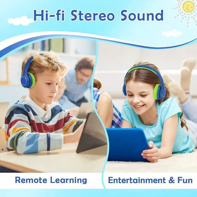 Alt view image 3 of 5 - 2023 Bluetcooth Kids Headphones Fit for Aged 3-21, Colorful LED Lights Comfort Wireless Headphones with Microphone 94dB Volume Limited for School/iPad/PC/TV/Cellphones, Wired, Blue and Green