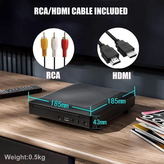 Alt view image 3 of 5 - Ceihoit Mini HD DVD Player, CD Players for Home, DVD Players for TV, HDMI and RCA Cable Included, Up-Convert to HD 1080p, All Region, Breakpoint Memory, Built-in PAL/NTSC, USB 2.0
