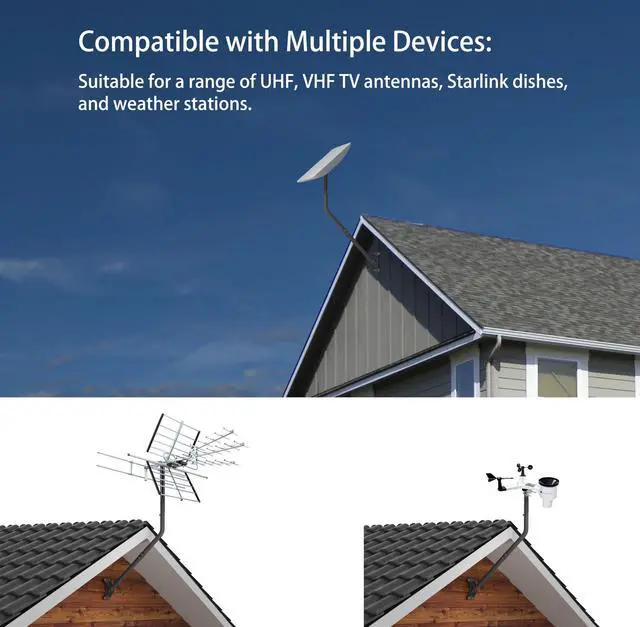 Alt view image 4 of 5 - CEKAY Universal Mounting Pole (Diameter 1 1/2", Length 35") - J Pole Mount for Antenna & Starlink Dish & Weather Station - Adjustable Pivot/Lock Bracket for Wall, Eave or Roof Mounting