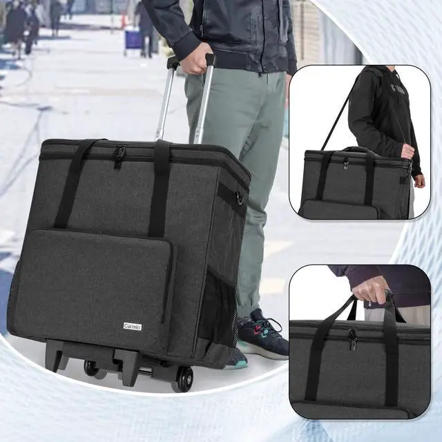 Alt view image 4 of 5 - CURMIO Rolling Desktop Computer Carrying Case, Double Layers Computer Tower Travel Bag with Wheels for PC Chassis, Keyboard and Mouse, Black (Bag Only, Patented Design)