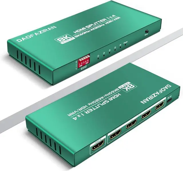 Main image of HDMI Splitter 1 in 4 Out 4k 120hz ,1x4 HDMI Splitter, 8k HDMI 2.1 Splitter 1 in 4 Out , Adaptive EDID hue Light sync, Compatible with Xbox Series X, PS4 Pro, PS5, Blu-ray Player, PS4 Fire Stick HDTV.