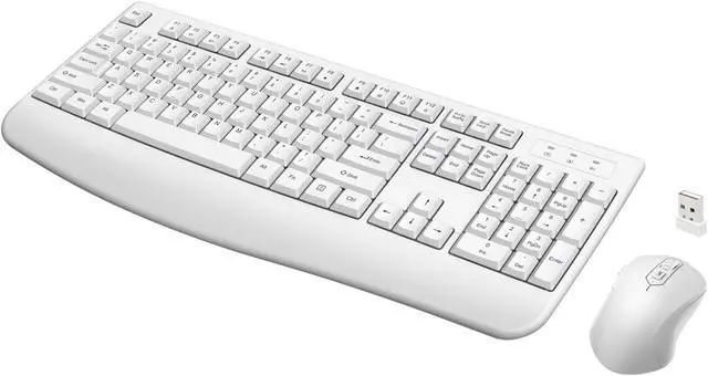 Main image of Wireless Keyboard and Mouse Combo, Full-Sized 2.4GHz Wireless Keyboard with Comfortable Palm Rest and Optical Mouse for Windows, Mac OS PC/Desktops/Computer/Laptops (White)