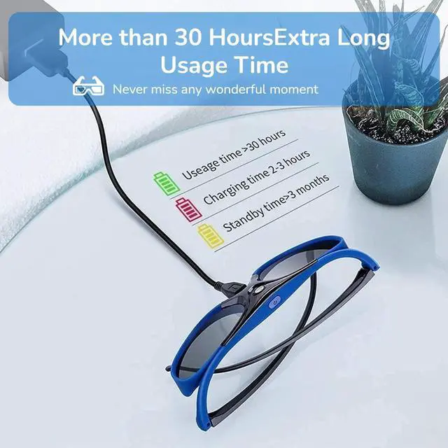 Alt view image 2 of 5 - 2Pcs DLP Link 3D Glasses, 144Hz Rechargeable Active Shutter Glasses for All DLP Link 3D Projectors, Built in 80 mAh Battery, for XGIMI ZX4 H1, for G1 G3 X1, for Acer, for Optoma