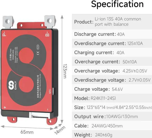 Alt view image 2 of 5 - DALY 3S-24S BMS 15A to 200A Protection Board with Balance Wire and Temperature Sensor for Lithium Battery Pack(Li-ion 13S 48V,40A)