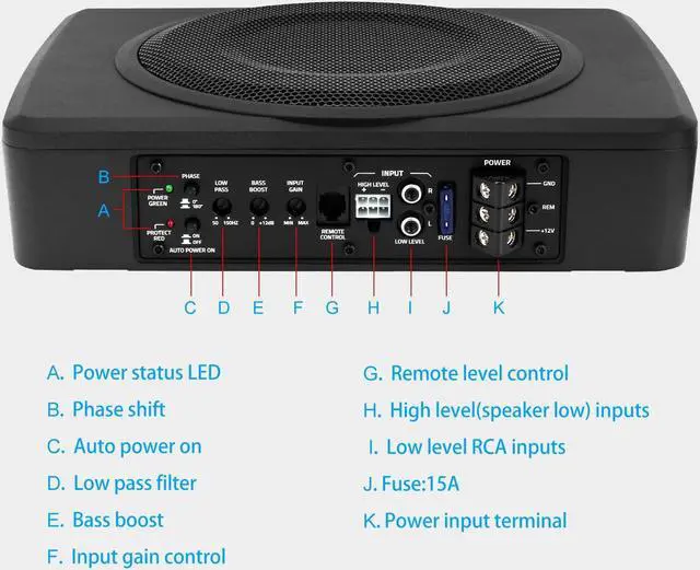 Alt view image 2 of 5 - DR DOUBLE ROCK CB08 8 inch Slim Under Seat Car Subwoofer Car Audio Powered 600 Watts Car Truck Audio Sub Built in Amplifier Active Slim Subwoofer new upgraded with Black Aluminum and Green LED