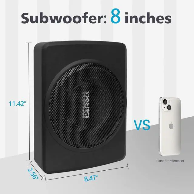 Alt view image 3 of 5 - DR DOUBLE ROCK CB08 8 inch Slim Under Seat Car Subwoofer Car Audio Powered 600 Watts Car Truck Audio Sub Built in Amplifier Active Slim Subwoofer new upgraded with Black Aluminum and Green LED
