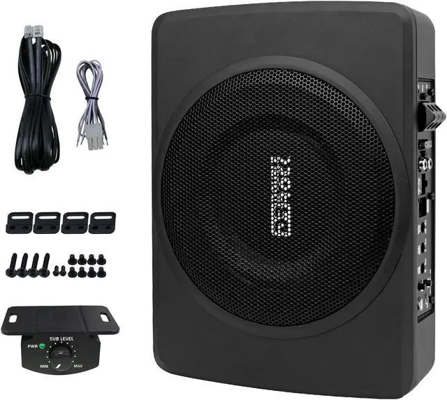 Alt view image 5 of 5 - DR DOUBLE ROCK CB08 8 inch Slim Under Seat Car Subwoofer Car Audio Powered 600 Watts Car Truck Audio Sub Built in Amplifier Active Slim Subwoofer new upgraded with Black Aluminum and Green LED