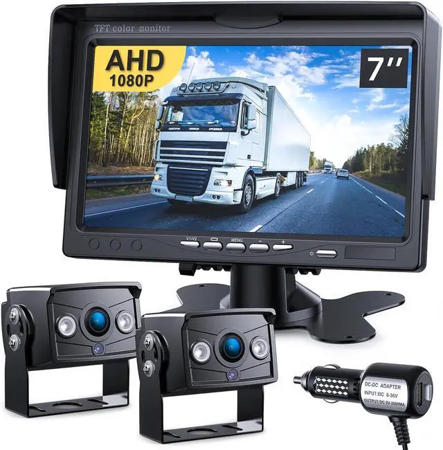 Main image of DVKNM Upgrade Dual Backup Camera Monitor Kit 7" HD 1080P Monitor IP69 Waterproof Rearview Reversing Rear View Camera for Truck Trailer Semi-Trailer Box Truck RV Pickup Truck Easy Installation (TZ102)