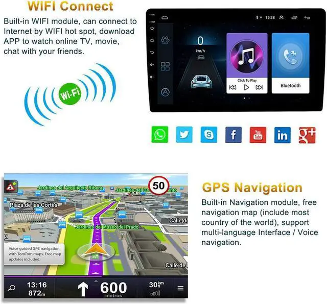 Alt view image 5 of 5 - 10Inch Touch Screen Android 8.1 Car Stereo Universal Car Radio Car Audio Receiver with GPS Navigation Bluetooth FM WiFi Mirror Link USB Car MP5 Player +Rear View Camera