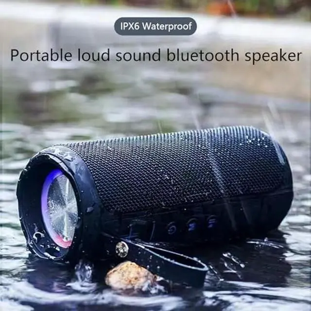 Alt view image 2 of 5 - Portable Bluetooth Speakers, Multifunctional 20W Outdoor Waterproof High-Power Bluetooth Speaker with Dual Speakers, Bass Boost, IPX5 Water Resistance, RGB Lighting, & 2400mAh Battery (Black)