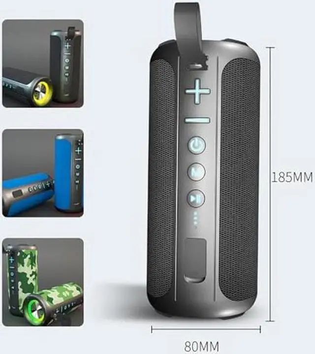 Alt view image 3 of 5 - Portable Bluetooth Speakers, Multifunctional 20W Outdoor Waterproof High-Power Bluetooth Speaker with Dual Speakers, Bass Boost, IPX5 Water Resistance, RGB Lighting, & 2400mAh Battery (Black)