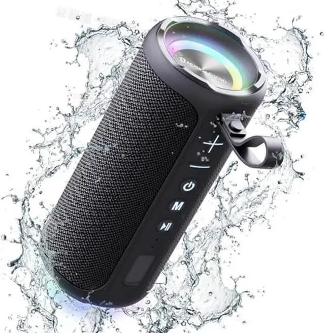 Main image of Portable Bluetooth Speakers, Multifunctional 20W Outdoor Waterproof High-Power Bluetooth Speaker with Dual Speakers, Bass Boost, IPX5 Water Resistance, RGB Lighting, & 2400mAh Battery (Black)