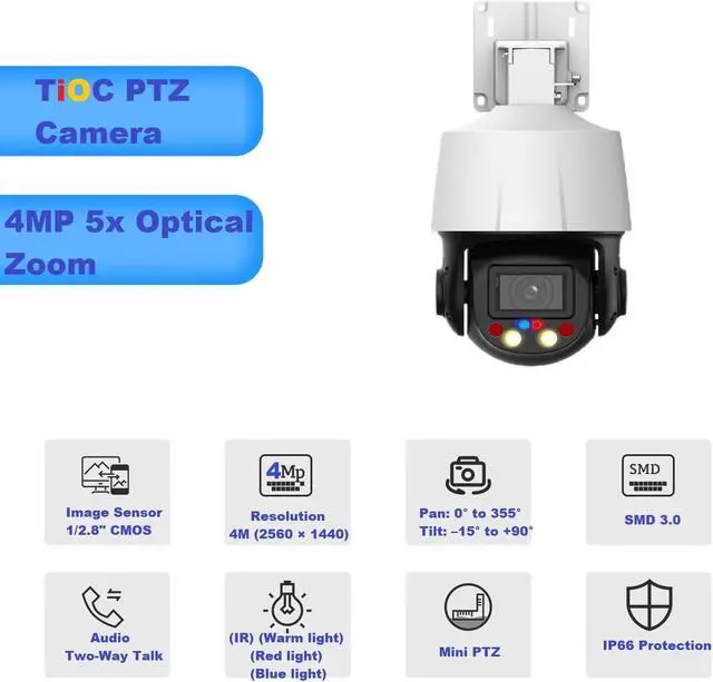 Alt view image 2 of 5 - EmpireTech 4MP 1/2.8" CMOS 5X Optical Zoom Wired PTZ Camera with Auto Tracking,Built-in Mic and Speaker for Two-Way Talk,Motion Detection,PoE and PoE+,PTZ3E405-AI