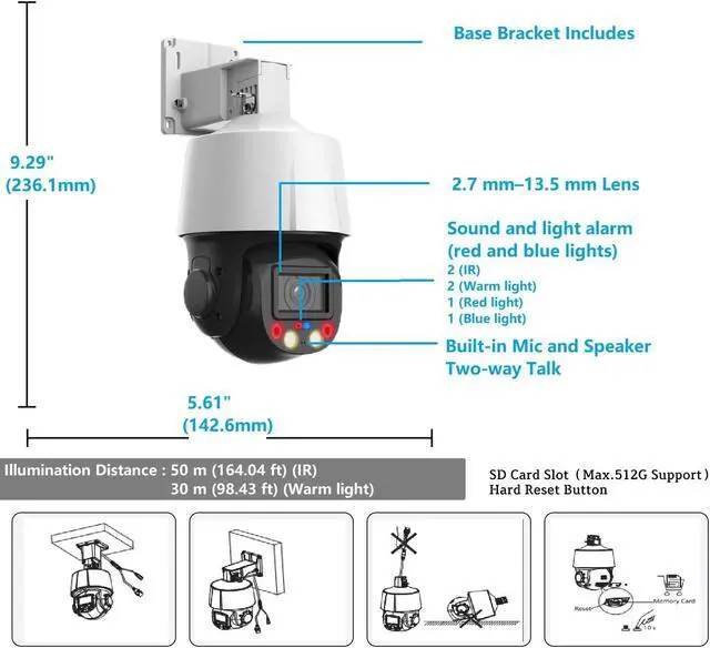 Alt view image 3 of 5 - EmpireTech 4MP 1/2.8" CMOS 5X Optical Zoom Wired PTZ Camera with Auto Tracking,Built-in Mic and Speaker for Two-Way Talk,Motion Detection,PoE and PoE+,PTZ3E405-AI
