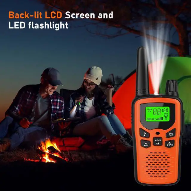 Alt view image 5 of 5 - Walkie Talkies,Erelis Long Rang Walkie Talkies with 22 FRS Channels,Walkie Talkies for Adults with Lamp,VOX,LCD Display for Outdoor Activities 4 Pack (Orange)