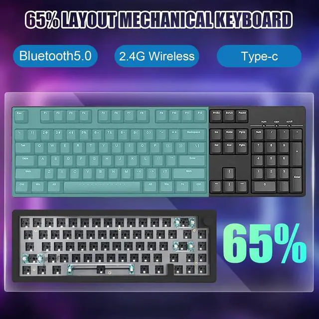 Alt view image 4 of 5 - FKZ GMK67 Keyboard Kit, 65% Mechanical Keyboard Kit-Wireless Bluetooth 5.0/2.4G/Type C Receiver Modes,Hotswap Switch Socket Case Plate PCB 68Key Switch Tester Keyboard Kit (GMK67-Black)
