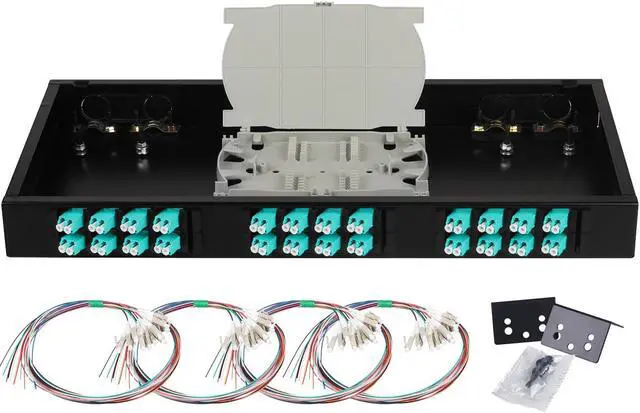 Main image of FYBOPTWU-24 Duplex 48 Port LC Multimode OM3 Rack Mount Enclosure Box with Pigtails & Couplers, 48 Core LGX Patch Panel Box fits for 19" Racks Cabinet