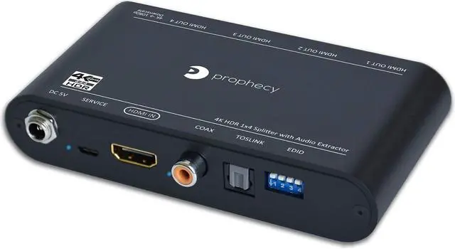 Main image of gofanco Prophecy HDMI Splitter 4K 60Hz HDR 1x4 - YUV 4:4:4, with HDMI Audio Extractor to Toslink & RCA, HDR, HDMI 2.0a, HDCP 2.2, 18Gbps, Auto Scaling, EDID Management, TAA Compliant