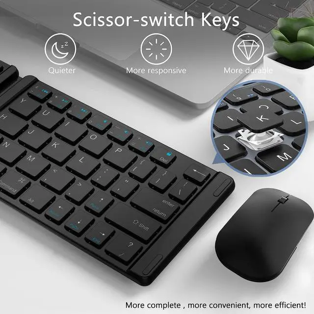 Alt view image 4 of 5 - Acoucou Mini Bluetooth Keyboard Wireless Foldable Keyboard, Rechargeable Bluetooth Keyboard Portable Pocket Size Keyboard, Compatible with MAC/iOS, Windows, Android Smartphones, Tablets, Laptops etc.