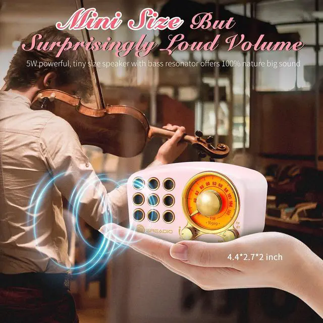 Alt view image 2 of 5 - Retro Bluetooth Speaker, Vintage Radio-Greadio FM Radio with Old fashioned Classic Style, Strong Bass Enhancement, Loud Volume, Bluetooth 5.0 Wireless Connection, TF Card and MP3 Player (Pink)