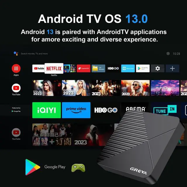 Alt view image 5 of 5 - GREVA Android TV Box 4GB RAM 64GB ROM TV Box RK3528 Chip with WiFi6 BT5.0 Gigabit Ethernet LAN 3D HDR10 HD Video Streaming Box