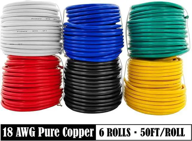 Alt view image 2 of 5 - GS Power 18 AWG (American Wire Gauge) OFC Pure Copper Automotive Primary Wire 6 Roll Color Combo (50 Feet Roll, 300 FT Total) for 12V Car Audio Video Trailer Harness Wiring (Also in 14 & 16 GA Combo)