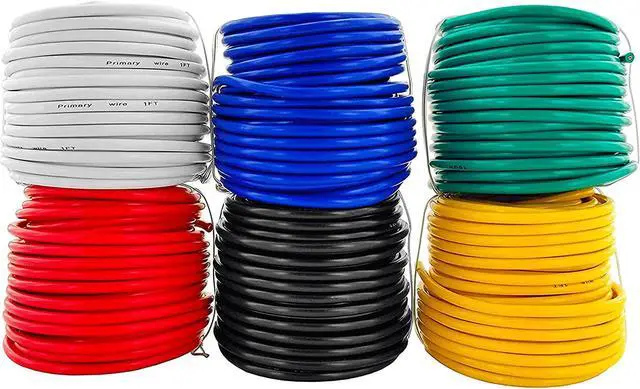 Main image of GS Power 18 AWG (American Wire Gauge) OFC Pure Copper Automotive Primary Wire 6 Roll Color Combo (50 Feet Roll, 300 FT Total) for 12V Car Audio Video Trailer Harness Wiring (Also in 14 & 16 GA Combo)