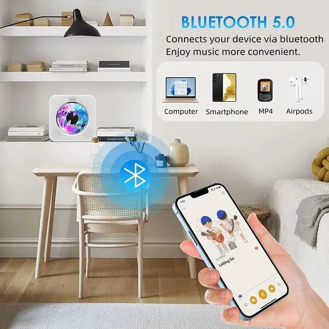 Alt view image 2 of 5 - Gueray Portable CD Player with Bluetooth, Desktop CD Music Players for Home Built-in Double HiFi Sound Speakers, Support AUX&USB Headphone Jack, FM Radio Boombox, LCD Screen Display for Kids Gift