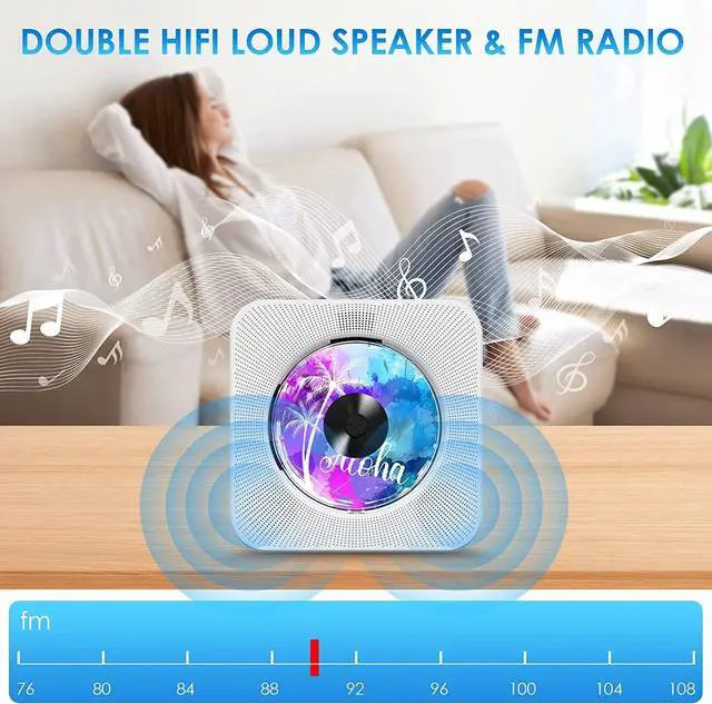 Alt view image 3 of 5 - Gueray Portable CD Player with Bluetooth, Desktop CD Music Players for Home Built-in Double HiFi Sound Speakers, Support AUX&USB Headphone Jack, FM Radio Boombox, LCD Screen Display for Kids Gift