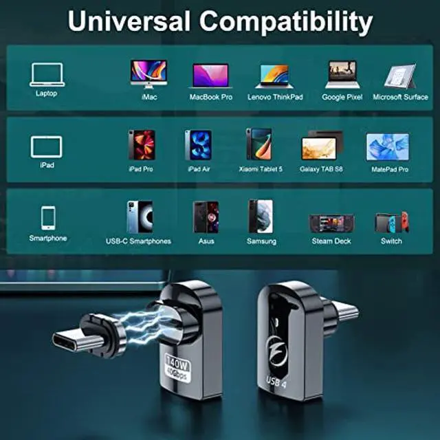 Alt view image 4 of 5 - USB Type C Magnetic Adapter 2Pack, Right Angle Magnetic USB C Adapter with 40Gbps Data Transfer PD 140W Charge USB4 8K 60Hz Video for Thunderbolt 3/4, MacBook Pro/Air and iPhone 15/15 Pro/15 Max