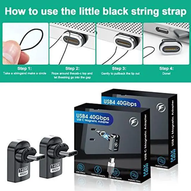 Alt view image 5 of 5 - USB Type C Magnetic Adapter 2Pack, Right Angle Magnetic USB C Adapter with 40Gbps Data Transfer PD 140W Charge USB4 8K 60Hz Video for Thunderbolt 3/4, MacBook Pro/Air and iPhone 15/15 Pro/15 Max