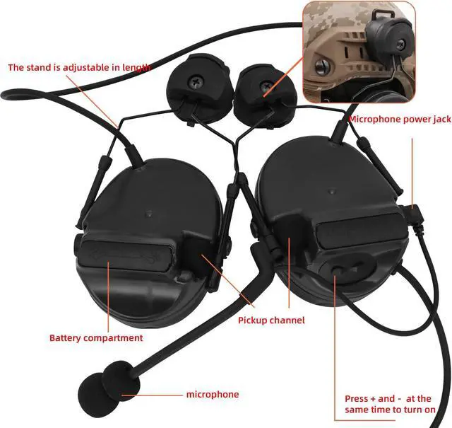 Alt view image 3 of 5 - HEARFALCOM Tactical Comta III Headset Helmet ARC Rail Adapter Bracket Version with U94 PTT Adapter Compatible with Baofeng UV-5R, UV-82 Walkie Talkie for Airsoft Sports(BK)