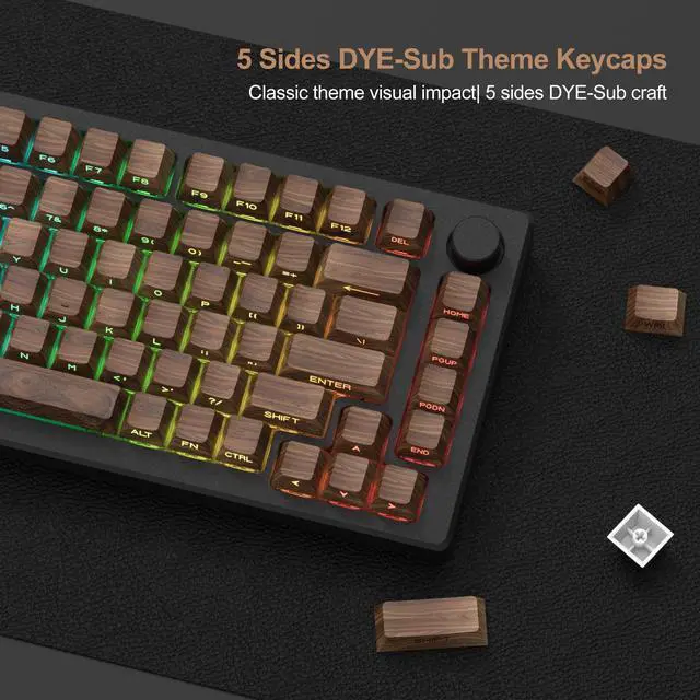 Alt view image 4 of 5 - XVX PBT Keycaps - Side Print Keycaps, Shine Through Custom Key caps 75 Percent, Retro Keycap Set Dye Sub & Double Shot, 136 Keys Cherry Profile Keyboard Keycap for Mechanical Keyboard, Walnut Textures
