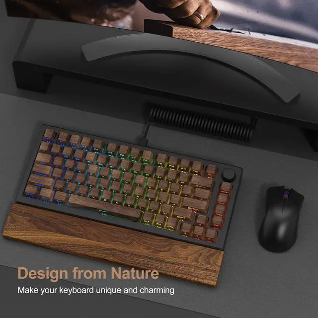 Alt view image 2 of 5 - XVX PBT Keycaps - Side Print Keycaps, Shine Through Custom Key caps 75 Percent, Retro Keycap Set Dye Sub & Double Shot, 136 Keys Cherry Profile Keyboard Keycap for Mechanical Keyboard, Walnut Textures