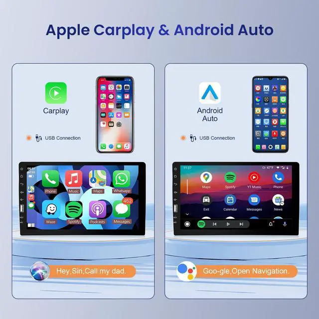 Alt view image 2 of 5 - Car Stereo Single Din CarPlay Android Auto, Hodozzy 9 Inch Touchscreen Car Radio with Bluetooth FM AM Audio, iOS/Android Mirror Link TF/USB/AUX Car Multimedia Player, Backup Camera + Mic