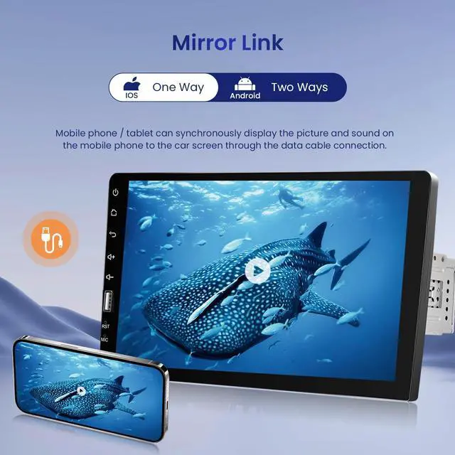 Alt view image 3 of 5 - Car Stereo Single Din CarPlay Android Auto, Hodozzy 9 Inch Touchscreen Car Radio with Bluetooth FM AM Audio, iOS/Android Mirror Link TF/USB/AUX Car Multimedia Player, Backup Camera + Mic